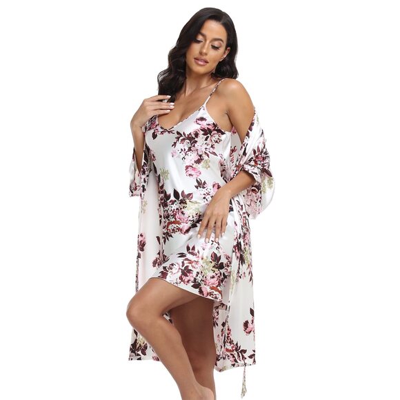 Other - 6948 Satin Robes Set with Nightgown Silk Kimono Pajamas 2 Piece Sleepwear